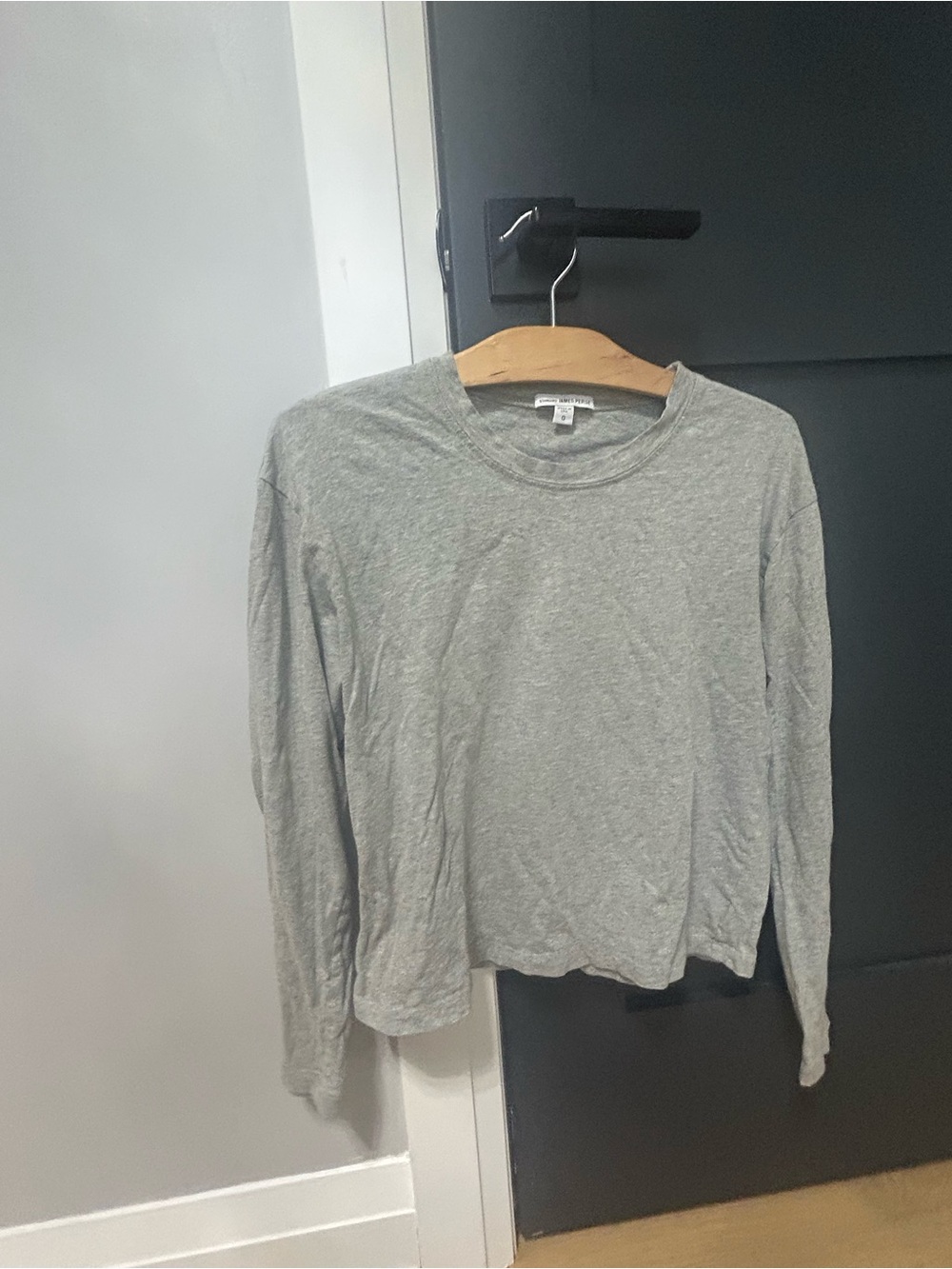 James Perse Light Gray Long-Sleeve Crewneck Top size 0
